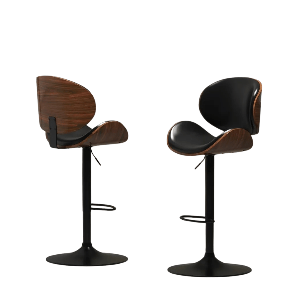 Set of 2 Bentwood Swivel Bar Stools with Adjustable Bar Height and Backrest