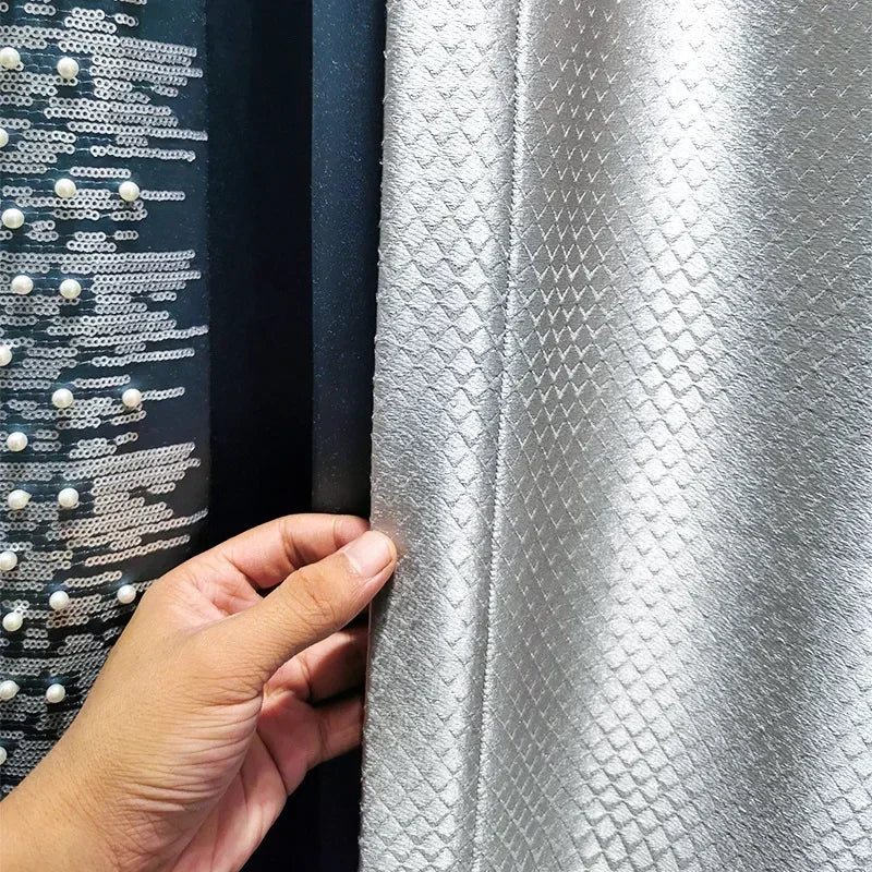 High-end Silver Gray Jacquard Lace Curtain