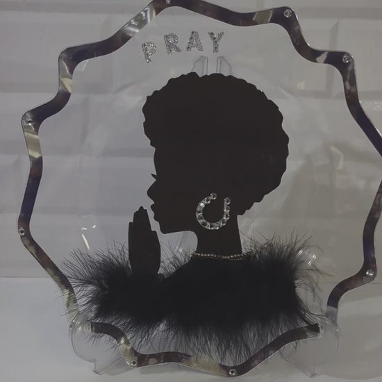 Handmade Praying Sunray Charger Lady in Black – Elegant Home Décor Accent