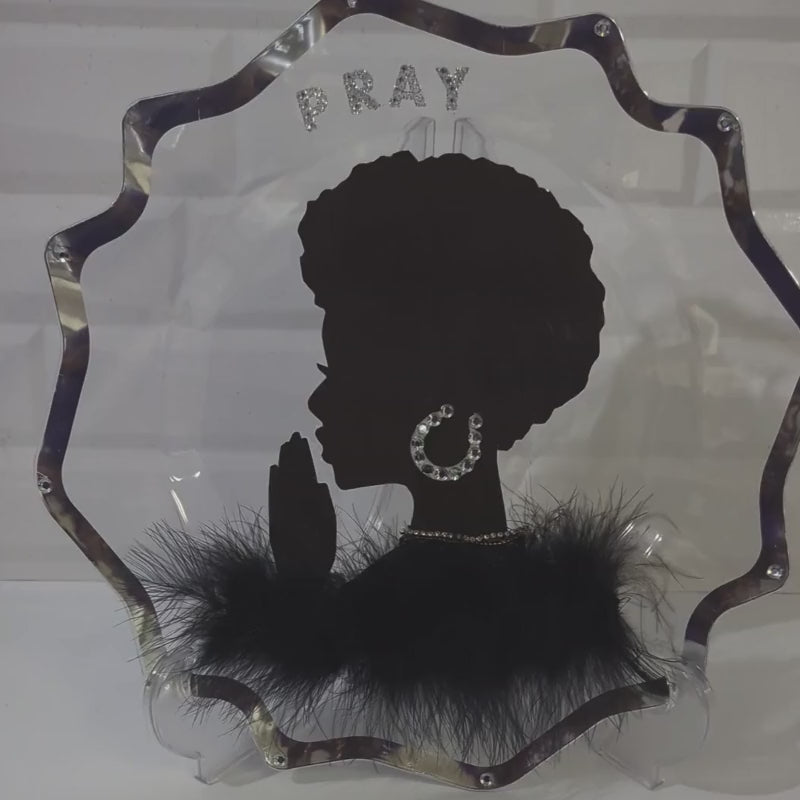 Handmade Praying Sunray Charger Lady in Black – Elegant Home Décor Accent